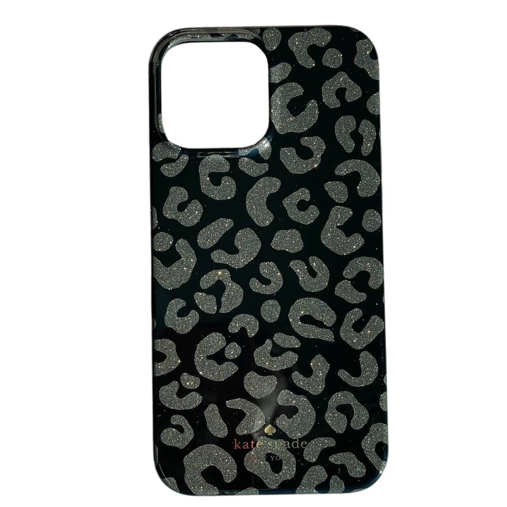 Kate Spade Black Grey Graphic Leopard Resin iPhone 13 Pro Case